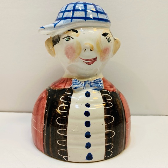 Vtg Italian Ceramic Candleholders Boy And Girl Hand Painted Braids Bows Cap EUC - Picture 7 of 9